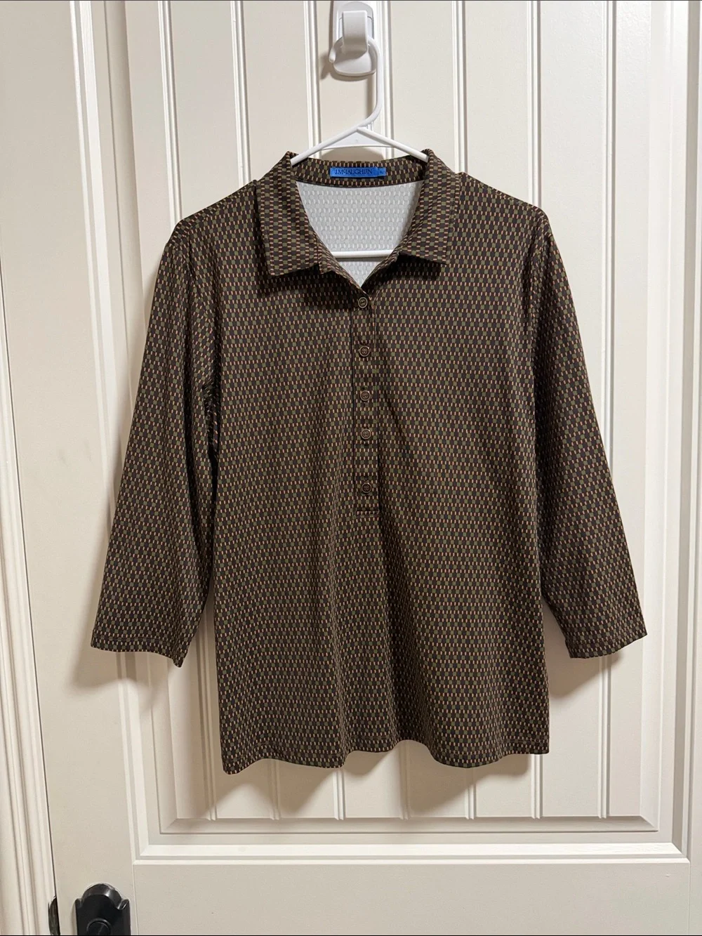 Women's Brown Patterned Button-Placket Blouse
